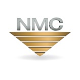 The National Material Company logo: the initials “NMC” stand proudly on top of a golden-tinted, inverted triangle with 4 even slits, creating a slotted appearance.