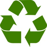 A graphic of the “recycling” symbol, represented by three block green, bent arrows forming a triangle.