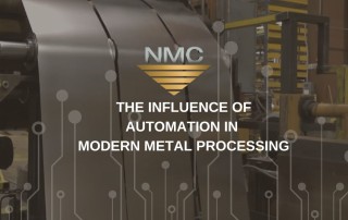 NMC logo above “The Influence of Automation in Modern Metal Processing” overlays a desaturated photo of an automated metal processing machine.